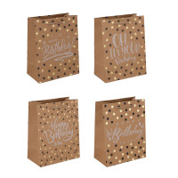 LADECOR Пакет подарочный, бумажный, крафт с фольг.слоем, М 18x23x10 см, 4 дизайна, С Днем Рождения