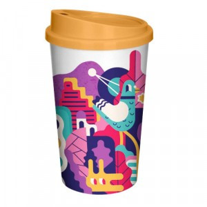 Стакан с крышкой "Городские фантазии" 400мл пластик, декор, белый 435239416 Бытпласт