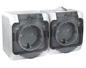 Systeme Electric Этюд блок(роз. 2 мест. 16А) ОУ бел.(пл.осн., земля, штор, крыш, IP44) PA16-244B(7!)