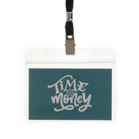 ЮL Бейдж горизонтальный с лентой, 9,5х11см, ПВХ, прозрачный