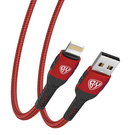 BY Кабель для зарядки Silky iP, 1м, Быстрая зарядка 2.4А, 12W, тканевый, красный