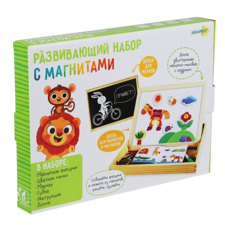 ХОББИХИТ Набор развивающий с магнитами, дерево, магнит, картон, мел, 31x23,5x3см, 2 дизайна