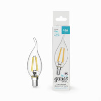 Gauss BASIC Filament Свеча на ветру 4.5W(420lm) 4100K 4K E14 филамент (нитевидная) прозр. 1041125