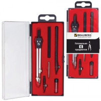 Готовальня BRAUBERG Architect 6предм.: циркуль, рейсфедер+вставка+держ., игол. вставка, гриф. 210342