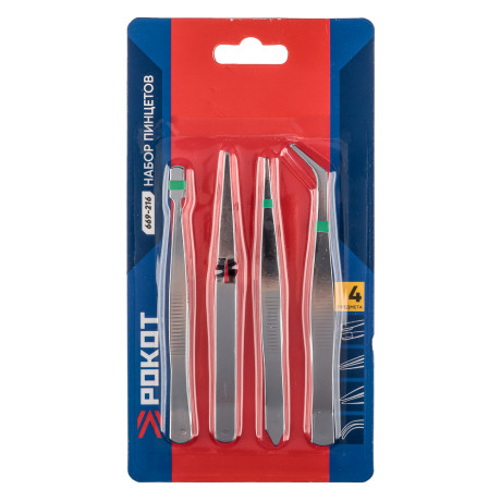 РОКОТ Набор пинцетов, 4 пр., нержавеющая сталь