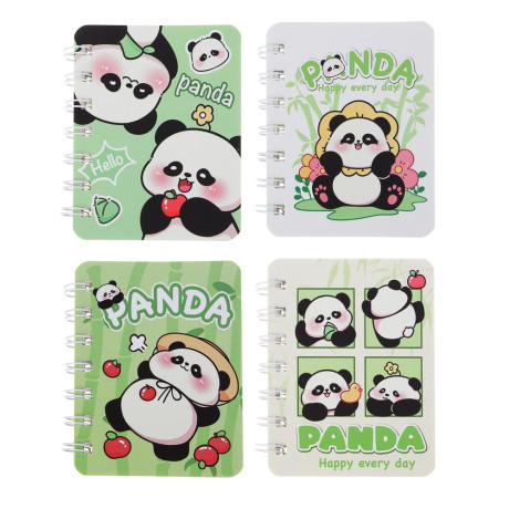 Записная книжка на спирали, 8х10см, 78 л., 4 дизайна, Панды