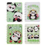 Записная книжка на спирали, 8х10см, 78 л., 4 дизайна, Панды