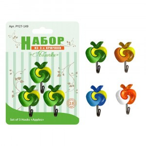 Крючки "Яблочки", набор 3шт/уп, цена за уп (кратность 6шт!!!), сталь, пластик PY27-149 Мультидом
