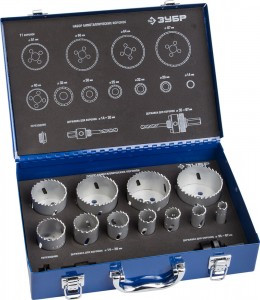 Набор ЗУБР "ЭКСПЕРТ": Коронки биметаллические, глубина сверления до 38мм, d 14,20,22,25,30,35,40,51,