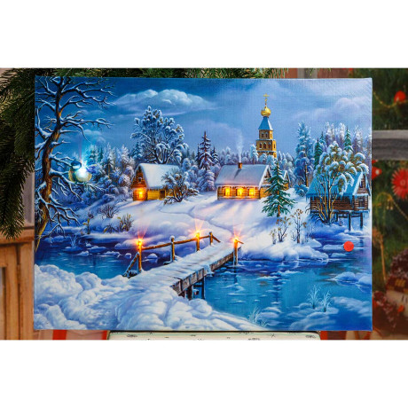 Картина новогодняя HD-6 30*40*1,6см со светодиодами Мост в деревню  (12)
