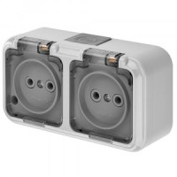 Bylectrica ПРАЛЕСКА АКВА роз. ОУ 2 мест. 16А прозр. крышка IP54 серый, (РА16-302 (02))