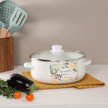 Набор эмалированных кастрюль со стекл. крышками, 4пр. (18/24см, 1,5/4л) "Овощной микс", индукция