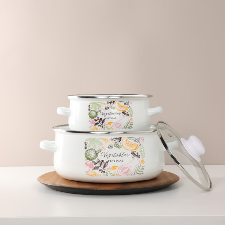 Набор эмалированных кастрюль со стекл. крышками, 4пр. (18/24см, 1,5/4л) "Овощной микс", индукция