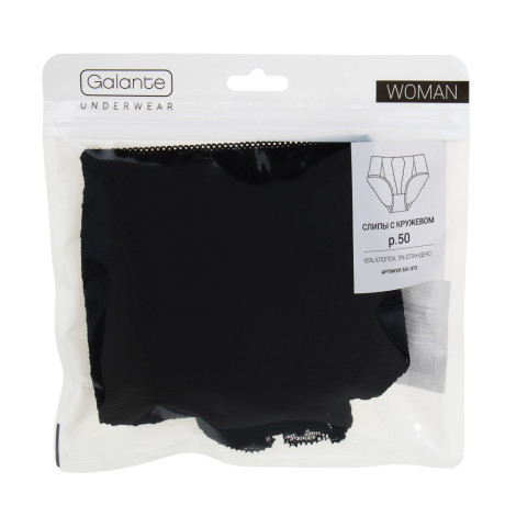 GALANTE Трусы женские макси с кружевом, р.50, 95%хлопок, 5%спандекс, черный, НБ25-16