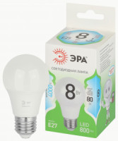 ЭРА GREEN LINE лампа св/д ЛОН E27 A60 8W(800lm) 4000K 4K A60-8W-840-E27 GL 61x140 67139