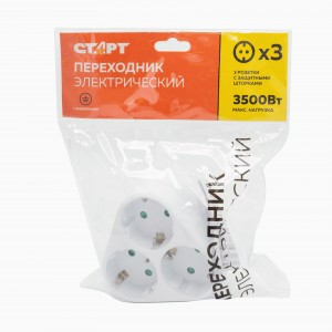 СТАРТ  сет. адаптер-разветв. 3роз. 16А тип F земля, шторки SA1/3-ZD 30/60