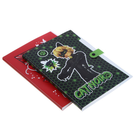 Ледибаг/Супер-Кот Папка для тетрадей 32,5x24см, для A4, 5отд., расшир., кнопка, пластик, "Кор", 2диз