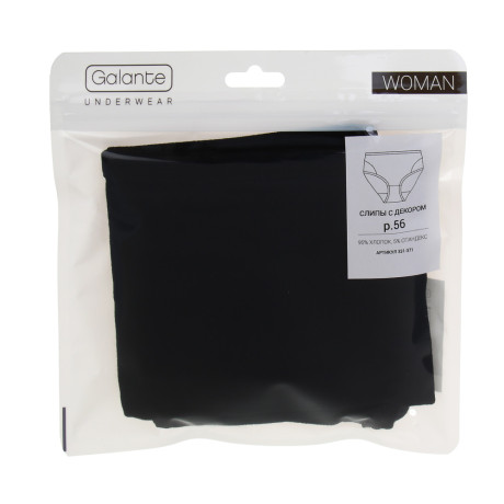 GALANTE Трусы женские макси с декором, р.56, 95%хлопок, 5%спандекс, черный, НБ25-15