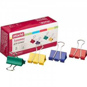 Зажим для бумаг Attache, 32 мм, 12 шт., цветные, в карт.коробке 723553