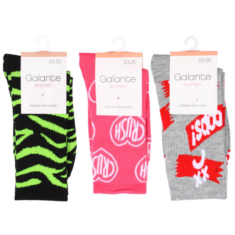 GALANTE Носки женские, р.23-25, 85% хлопок, 10% полиэстер, 5% спандекс, 4 диз, НВ22-18