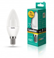 Camelion Свеча E14 8W(720lm 220°) 3000K 2K матов. 106x37 пластик LED8-C35/830/E14