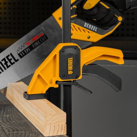 Струбцина F-образная, быстрозажимная, 600 х 80 мм, усиленный нейлоновый корпус Denzel