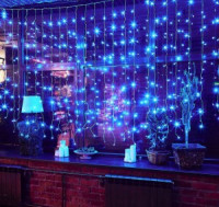 Гирлянда-занавес ул. ULD-C3020-240/TTK BLUE (мерц) 240LED синий 3x2/24 соед, пр.прозр IP44 Uniel