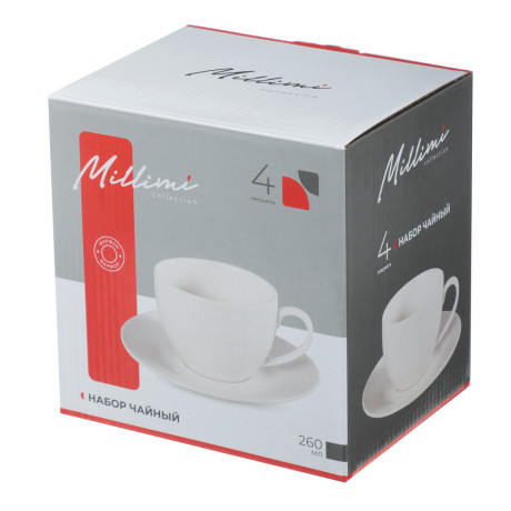 Набор чайный 4 пр., 260мл, MILLIMI, ромб белый, фарфор