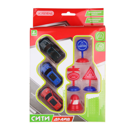 ИГРОЛЕНД Набор металлических машинок "Сити-драйв", металл, PP, 29,5х19х4,5 см