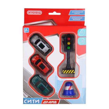 ИГРОЛЕНД Набор металлических машинок "Сити-драйв", металл, PP, 29,5х19х4,5 см