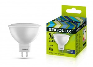 Ergolux MR16 GU5.3 220V  7W(510lm 100°) 6500K 6K матовая 50x47 пластик/алюм. LED-JCDR-7W-GU5.3-6K