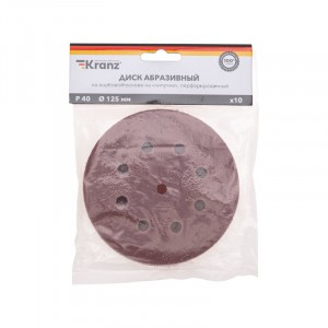 Диск абразивный на ворс, основе, на липуч, перф, P40, 125мм, 10 шт. KRANZ (цена за уп) KR-91-1164
