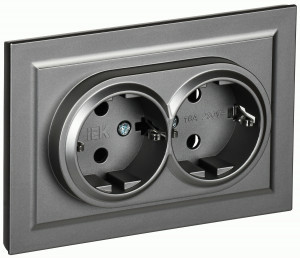 IEK BRITE роз. СУ 2 мест. земля  16А РС12-3-БрС сталь BR-R21-16-K46-F