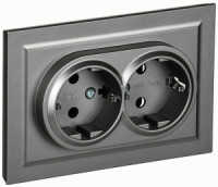 IEK BRITE роз. СУ 2 мест. земля  16А РС12-3-БрС сталь BR-R21-16-K46-F