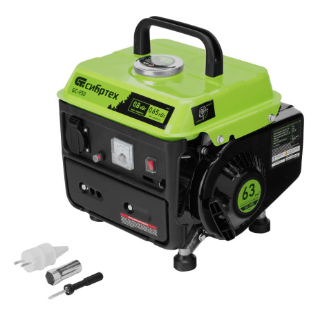 Генератор бензиновый БС-950, 0.8 кВт, 230 В, 2-х тактный, 4 л, ручной стартер Сибртех