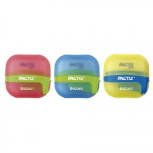 Точилка FACTIS EVO36R (Испания), с контейнером и стирательной резинкой, 50x50x25 мм, ассорти, F47071