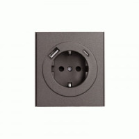 KRANZ MIELE STRONG мех. роз 1 мест СУ земля штор 16А с USB A+C быстр заряд 5В/3А графит KR-78-0704-6