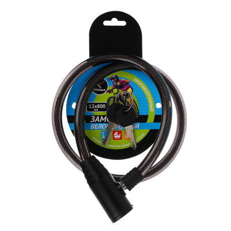 VETTA Замок велосипедный противоугонный тросовый, эконом, металл, ПВХ, пластик, 12x800мм