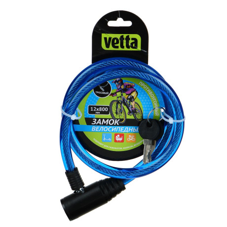 VETTA Замок велосипедный противоугонный тросовый, эконом, металл, ПВХ, пластик, 12x800мм