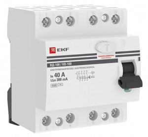 EKF PROxima выкл. дифферинциальный УЗО ВД-100 4P 40А 300мА, тип AC 4,5кА эл-мех elcb-4-40-300-em-pro