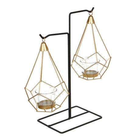 Подсвечник металлический со стеклянными чашами для двух свечей, 16х20х33 см