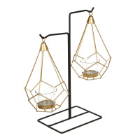 Подсвечник металлический со стеклянными чашами для двух свечей, 16х20х33 см