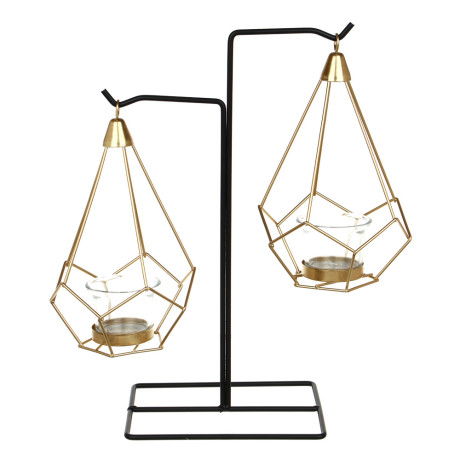 Подсвечник металлический со стеклянными чашами для двух свечей, 16х20х33 см