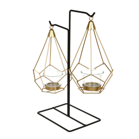 Подсвечник металлический со стеклянными чашами для двух свечей, 16х20х33 см