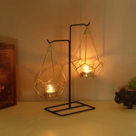 Подсвечник металлический со стеклянными чашами для двух свечей, 16х20х33 см