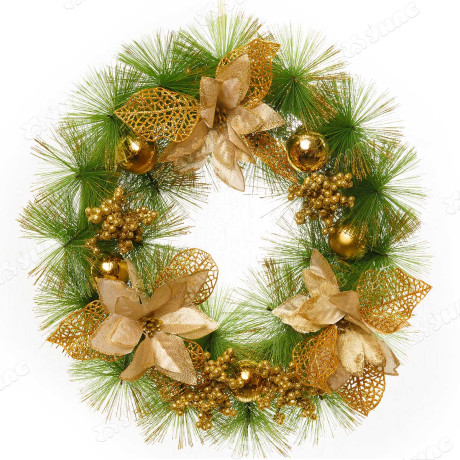 Венок новогодний Т038-1 40см золот.цветы,ягоды,шарики х24