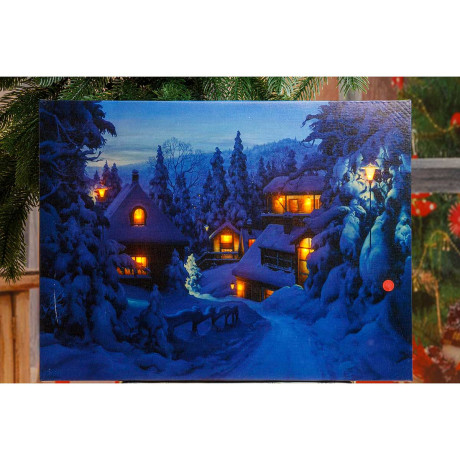 Картина новогодняя HD-7 30*40*1,6см со светодиодами Ночная зимняя деревня  (12)