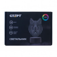 СТАРТ ночник 3D Волк 2W RGB, пластик, сенсор, 21,5x14,5x5,5, microUSB или 3xAAA