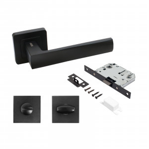 Комплект для двери АЛЛЮР АРТ КОЛОМБО BL/BL+L7050S BL+BK-S1 BL мат.черн (ручка и защ с фикс)блист(20)