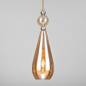 EUROSVET св-к подвесной E14 1x40W 125х1200 металл античная бронза/янтарный Ilario 50202/1 a051706